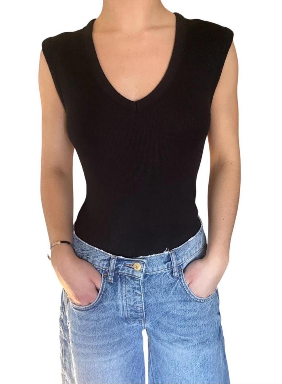 NWT Universal Thread Women's XXL Bodysuit Black Rib Sleeveless New